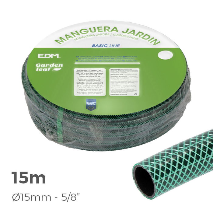 Edm Manguera de jardín basic verde, 15 m, 15 mm Edm Manguera de jardín basic verde, 15 m, 15 mm