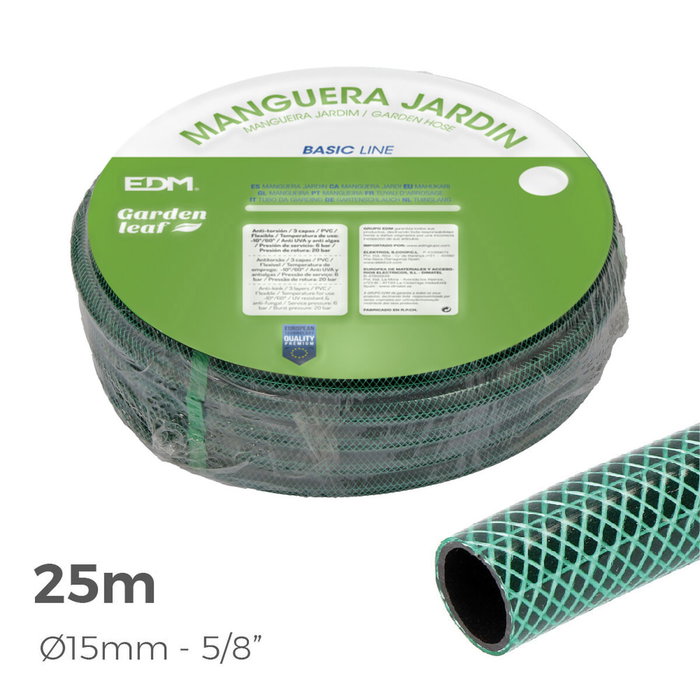 Edm Manguera de jardín basic de 25 m, 5/8 pulg, Verde Edm Manguera de jardín basic de 25 m, 5/8 pulg, Verde