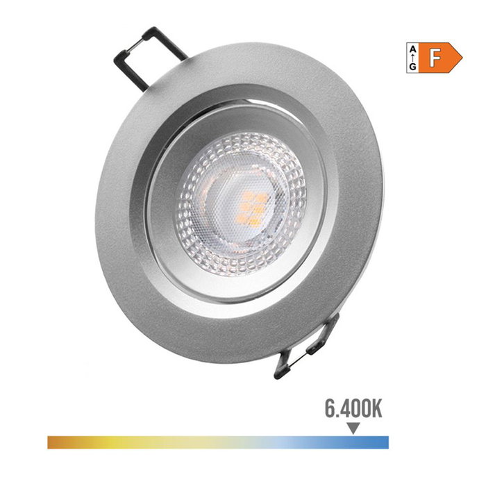 Edm Downlight LED Empotrable Redondo 5W 6400K Luz Fría Cromado Ø9 cm Edm Downlight LED Empotrable Redondo 5W 6400K Luz Fría Cromado Ø9 cm