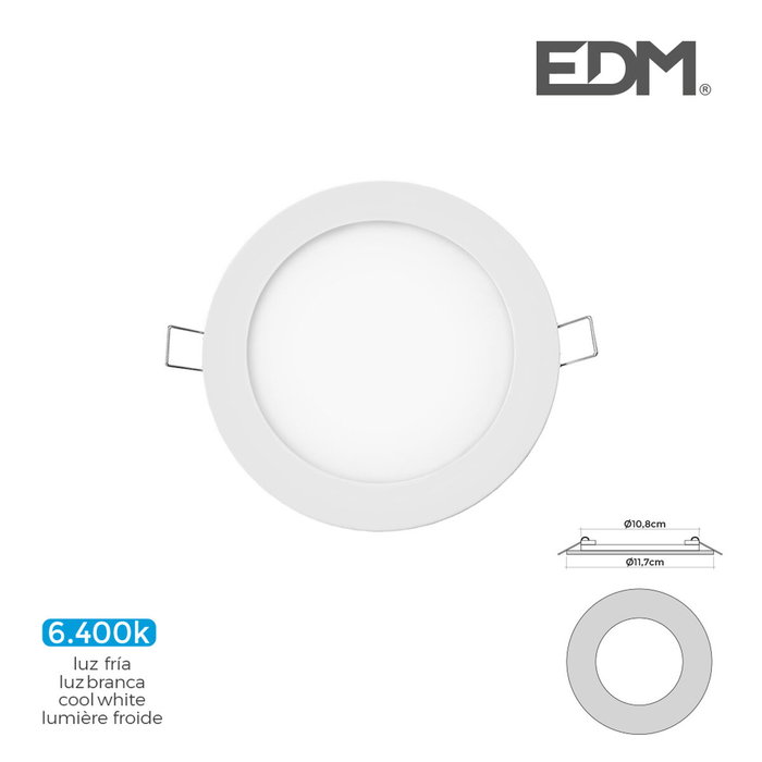 Edm Mini downlight led empotrable redondo 6 W luz fría blanco ø11,7 cm Edm Mini downlight led empotrable redondo 6 W luz fría blanco ø11,7 cm