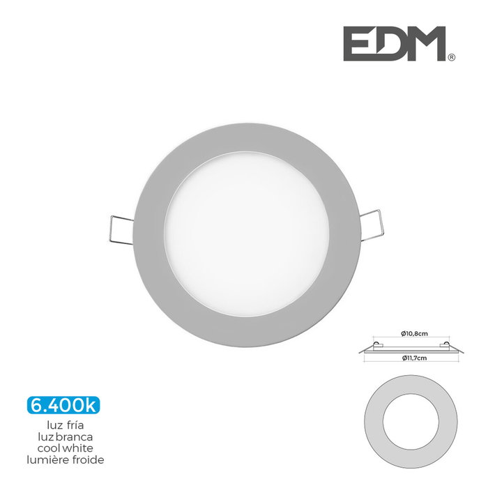 Edm Mini downlight led empotrable redondo 6W 6400K luz fría cromo ø11,7 cm Edm Mini downlight led empotrable redondo 6W 6400K luz fría cromo ø11,7 cm
