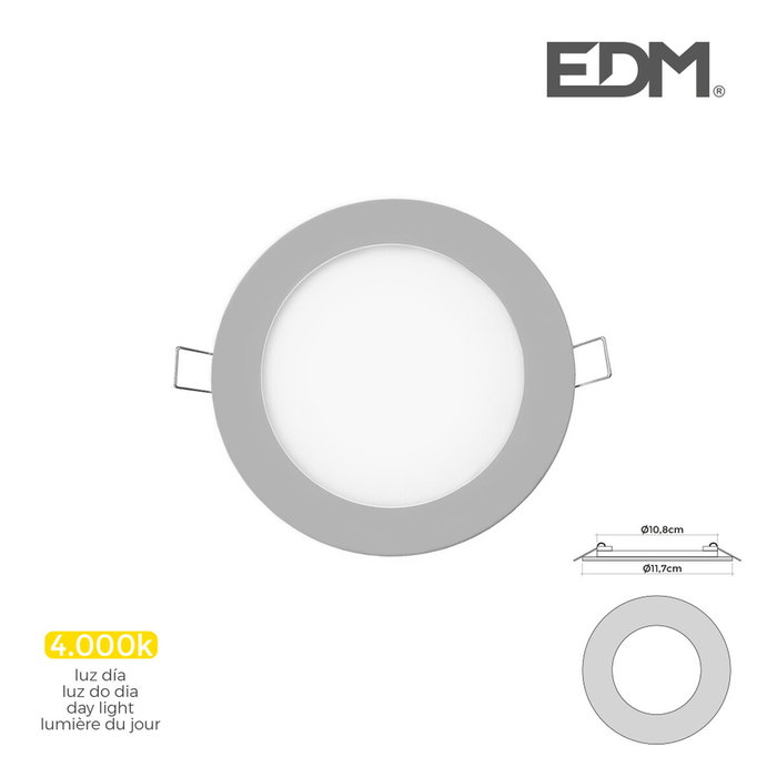 Edm Mini downlight led empotrable redondo 6W 4000K Cromado ø11,7 cm Edm Mini downlight led empotrable redondo 6W 4000K Cromado ø11,7 cm
