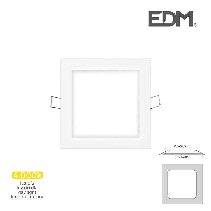 Edm Mini downlight LED empotrable cuadrado 6 W 4000 K Blanco Edm Mini downlight LED empotrable cuadrado 6 W 4000 K Blanco