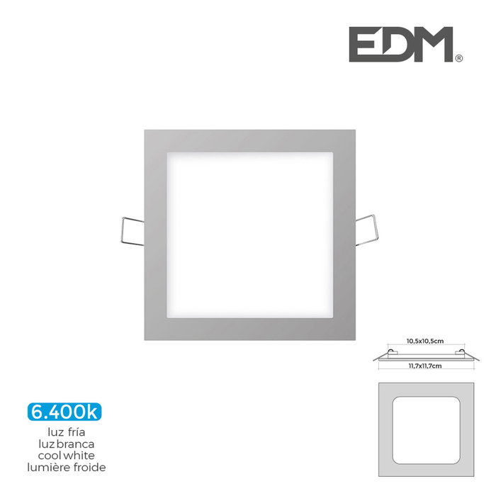 Edm Mini downlight LED empotrable cuadrado 6W luz fría cromo Edm Mini downlight LED empotrable cuadrado 6W luz fría cromo