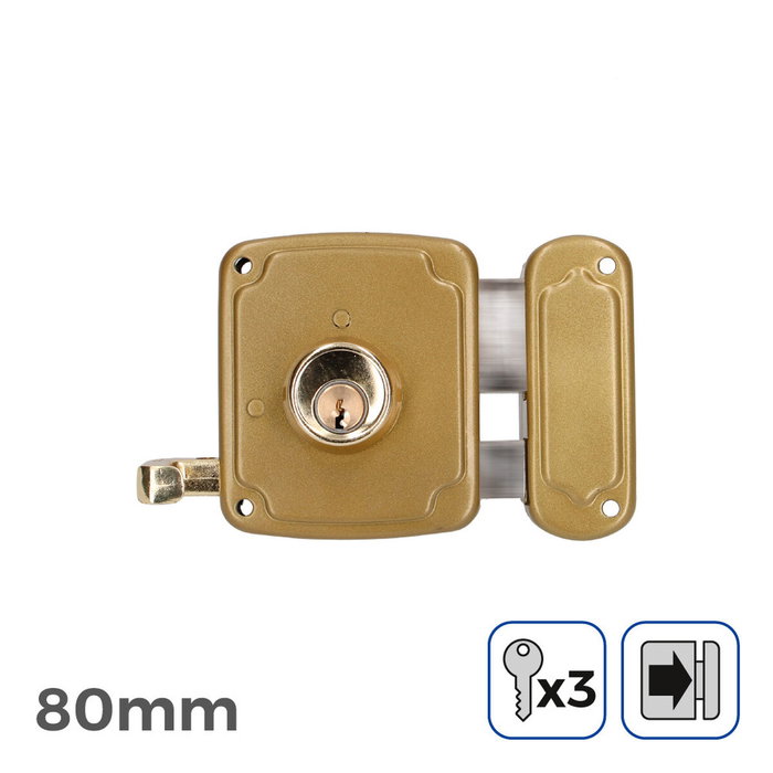 Edm Cerradura de sobreponer con cilindro y tirador, mano derecha, Dorado, 80 mm Edm Cerradura de sobreponer con cilindro y tirador, mano derecha, Dorado, 80 mm