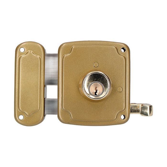 Edm Cerradura de sobreponer con cilindro y tirador, mano izquierda, 80 mm, Dorado Edm Cerradura de sobreponer con cilindro y tirador, mano izquierda, 80 mm, Dorado