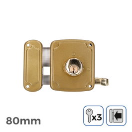 Edm Cerradura de sobreponer con cilindro y tirador, mano izquierda, 80 mm, Dorado