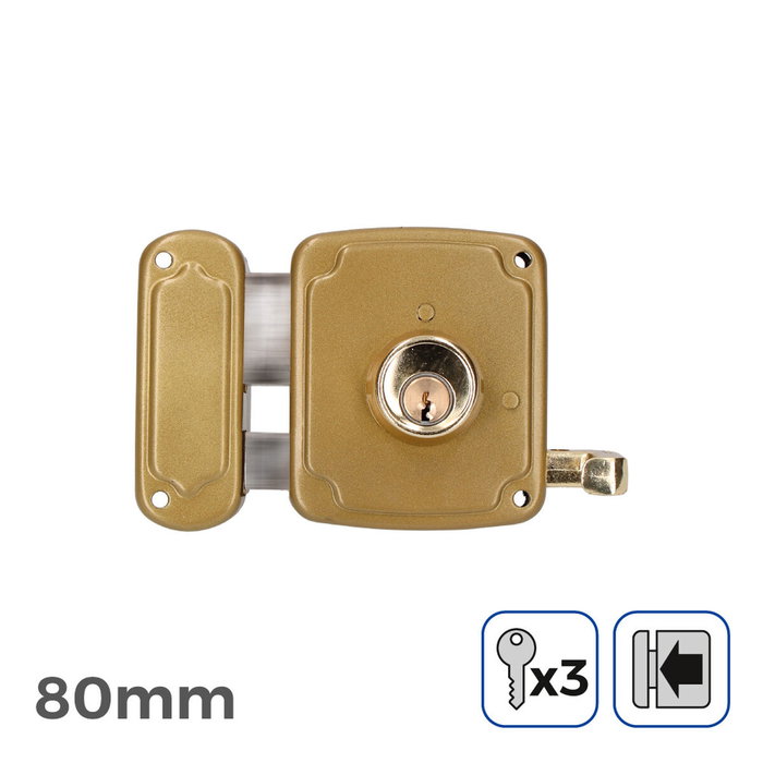 Edm Cerradura de sobreponer con cilindro y tirador, mano izquierda, 80 mm, Dorado Edm Cerradura de sobreponer con cilindro y tirador, mano izquierda, 80 mm, Dorado