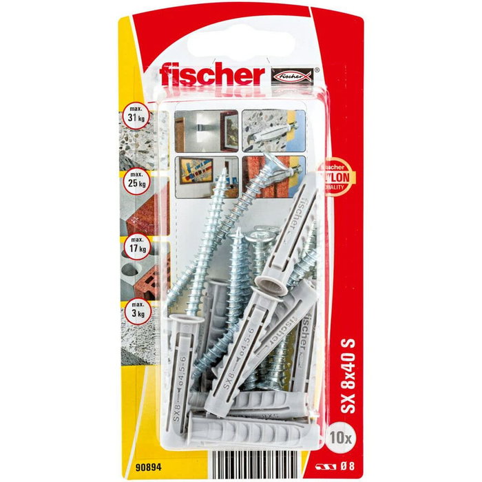 Fischer Tacos SX Plus SK NV Ø8 x 40 mm con tornillos Ø5 x 55 mm, 10 uds