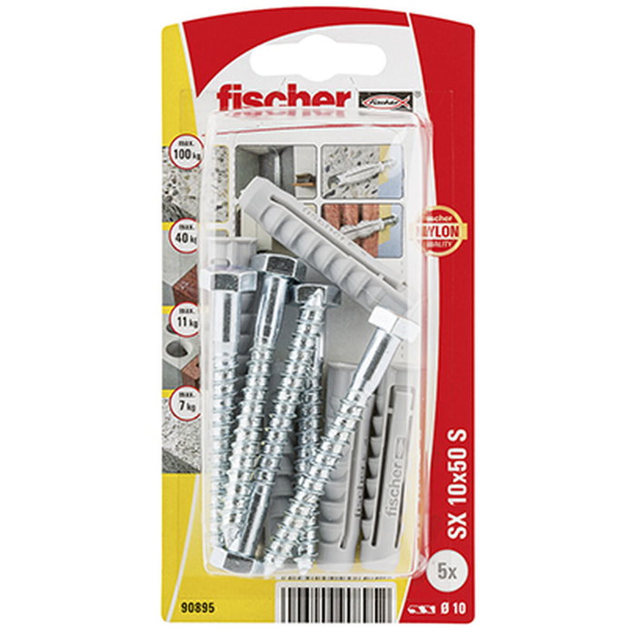 Fischer Tacos SX Plus Ø10 x 50 mm con tornillos Ø7 x 65 mm, 5 uds.