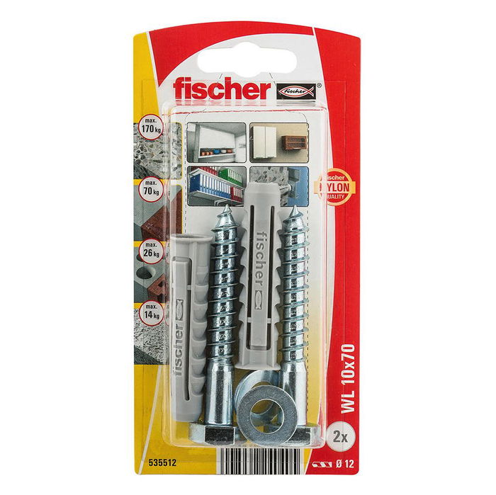 Fischer Tacos ø10 x 80 mm + Tornillos ø10 x 80 mm, Blister 2 uds