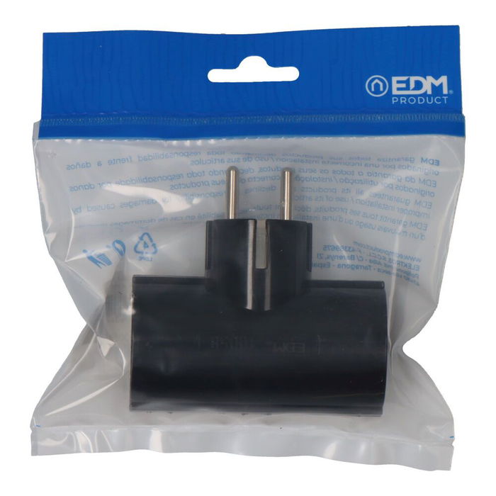 Edm Clavija Doble Baquelita T/TL Tipo F 4.8mm 16A 250V Máx 3680W Negra (Envasada)