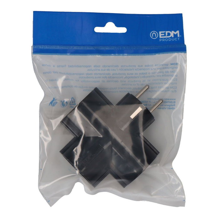 Edm Clavija Triple Schuko T/TL 4.8mm 16A 250V Máx 3680W Baquelita Negra Envasada