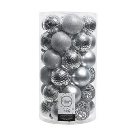 Decoris Tubo de 37 Bolas de Navidad Plateadas de 6 cm