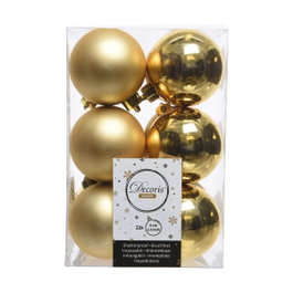 Decoris Caja de 12 bolas decorativas doradas para árbol de Navidad de 6 cm