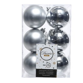 Decoris Bolas de Navidad Plata ø6cm Caja de 12 Unidades Decorativas para Árbol