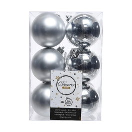 Decoris Bolas de decoración árbol navidad plata, caja 12 uds, ø6 cm
