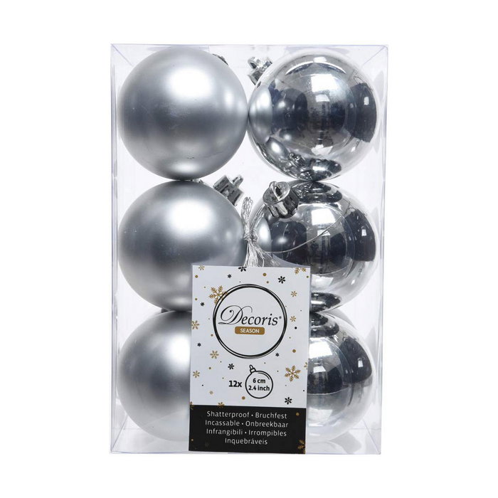 Decoris Bolas de navidad plata ø6 cm, caja 12 uds Decoris Bolas de navidad plata ø6 cm, caja 12 uds