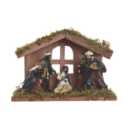 Nacimiento belén 6 figuras 9cm con musgo