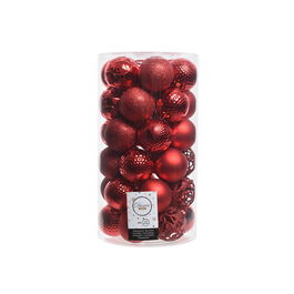 Decoris Tubo con 37 Bolas Decorativas para Árbol de Navidad, Rojo, Ø6cm