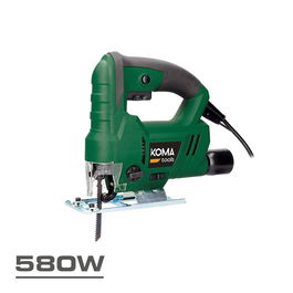 Koma Tools SC-580 Sierra Caladora Eléctrica 580W, Sistema Pendular 0-3000 rpm, Corte Madera 65mm, Base Inclinable 0-45°, Con Aspiración y Llave