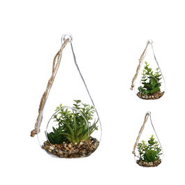 Atmosphera Jarrón Colgante Cristal con Planta Decorativa 10 x 19,5 cm