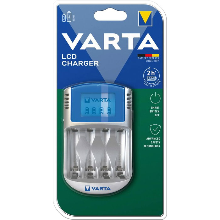 Varta Cargador de pilas con pantalla LCD para AA y AAA, 220V, 12V y USB Varta Cargador de pilas con pantalla LCD para AA y AAA, 220V, 12V y USB