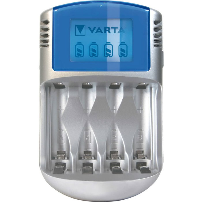 Varta Cargador de pilas con pantalla LCD para AA y AAA, 220V, 12V y USB Varta Cargador de pilas con pantalla LCD para AA y AAA, 220V, 12V y USB