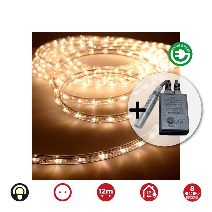 Edm Kit Flexiled Multifuncion Blanco Cálido 12m IP44 230V 1.53W/m Ø13mm 36LED/m 8 Funciones Edm Kit Flexiled Multifuncion Blanco Cálido 12m IP44 230V 1.53W/m Ø13mm 36LED/m 8 Funciones