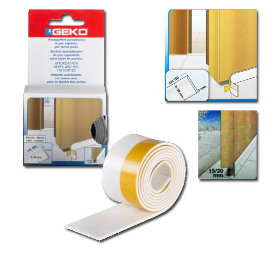 Geko Bajo puerta adhesivo en PVC expandido 38 mm x 100 cm blanco Geko Bajo puerta adhesivo en PVC expandido 38 mm x 100 cm blanco