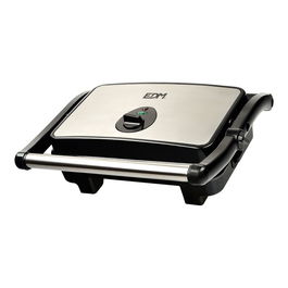 EDM Sandwichera Doble Grill 1500W, Superficie Antiaderente y Asa de Toque Frío, Cromado, 27.2 x 17 cm