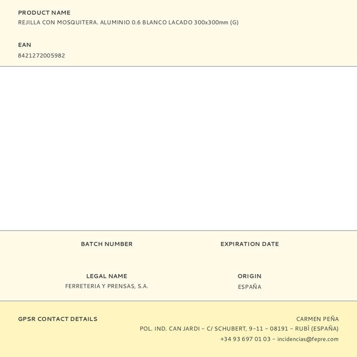 Fepre Rejilla con Mosquitera Aluminio 0.6 Blanco Lacado 300x300mm