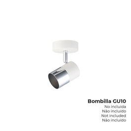 Edm Foco Halógeno 1 Elemento Modelo Moon GU10, 50W, Para Bombilla GU10 No Incluida, Color Blanco Hueso y Cromo, Ø 9 x 7,6 x 12,6 cm, IP20, 220-240V