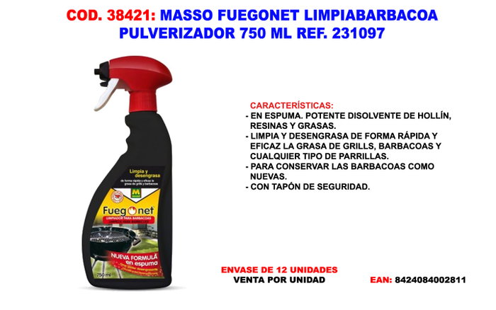 Massó Fuegonet Limpiabarbacoa Pulverizador 750ml