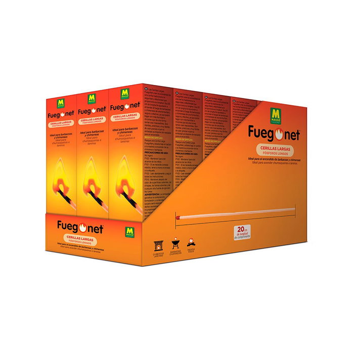 Massó Cerillas Fósforos Largas 20 cm para Encender Barbacoas y Chimeneas, Pack de 50 Unidades en Expositor de 18