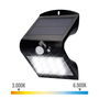 Edm Aplique Solar 1,5w 220lm Recargable con Sensor de Presencia, Luz Doble (6000k/3000k), Negro, 9,6x7,3x14cm