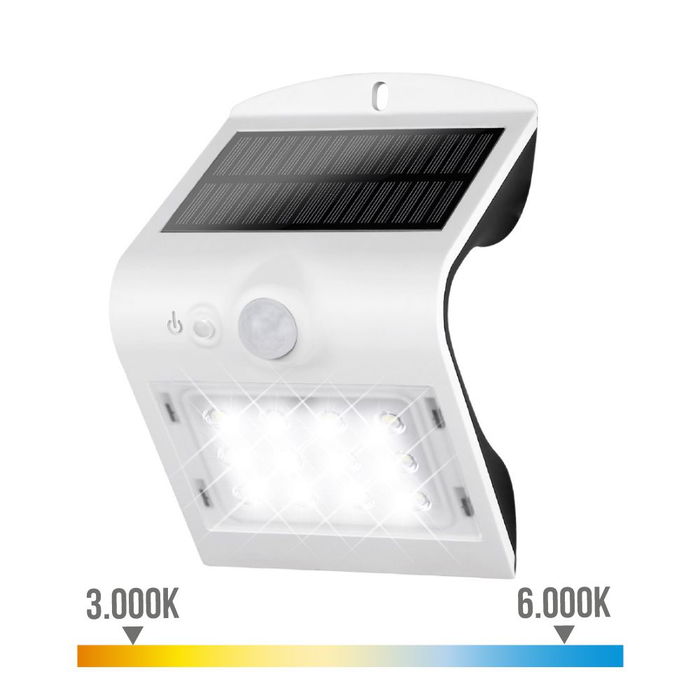 Edm Aplique Solar 1.5W 220lm con Sensor de Presencia Blanco 9.6x7.3x14cm