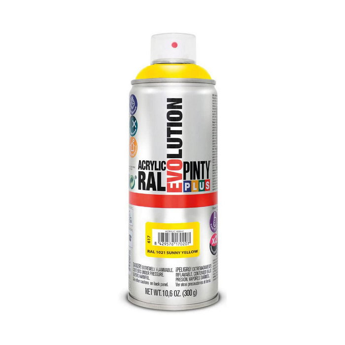 Pinty Plus Pintura acrílica spray evolution RAL 1021 colza yellow 520 cc