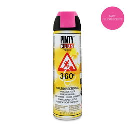 Pinty Plus Marcador 360° T184 Fucsia Rosa Fluorescente Pintura en Spray 650 cc Trazador Señalización Temporal