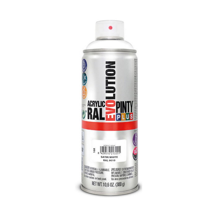 Pinty Plus Pintura acrílica spray Evolution RAL 9010 Blanco puro satinado 520 cc