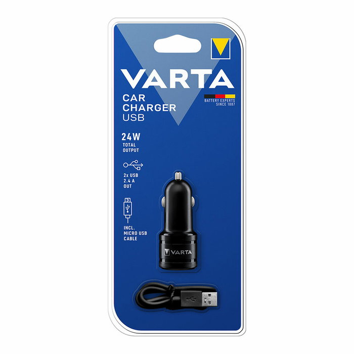 Varta Adaptador Cargador de Coche 12V con Doble Puerto USB y Cable Micro-USB