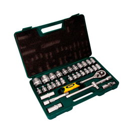 Mota Juego de Llaves de Carraca y Accesorios de ½ Pulgada, Cromo Vanadio 32 Piezas, Incluye Bocallaves Hexagonales, Estrella y Extensión, Modelo Ek602