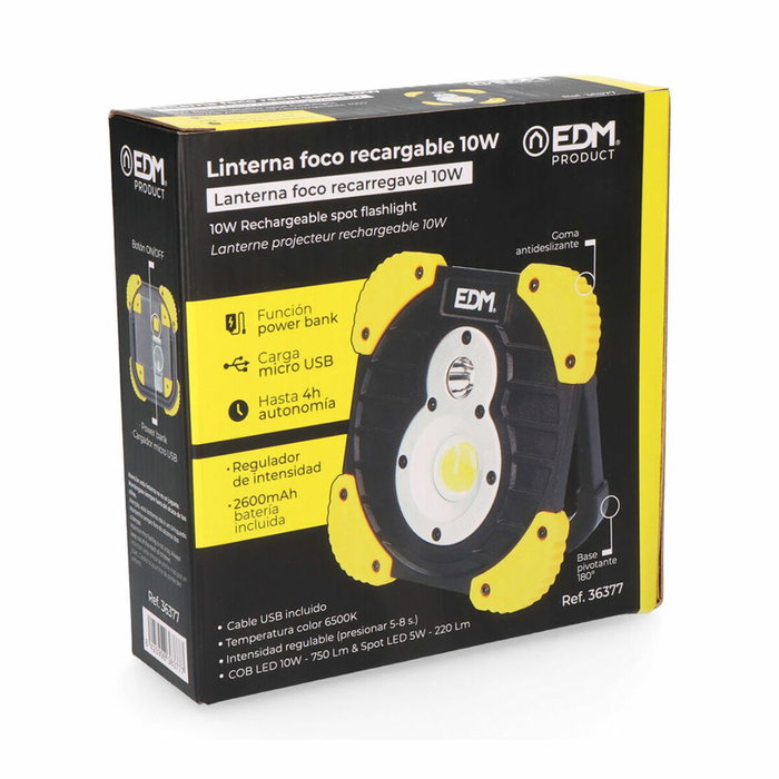 Edm Titan Work T3 Linterna Foco Recargable con Función Power Bank