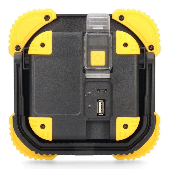 Edm Foco Linterna Recargable 10W LED con Función Power Bank, Luz Fría 6500K, Intensidad Regulable, Base Pivotante 180°, 14x14cm