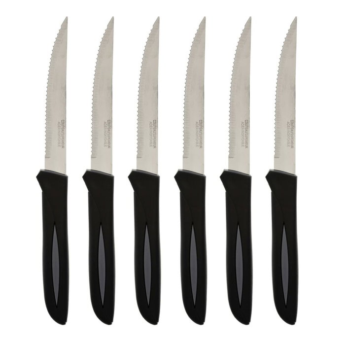 Basic & Co Set de 6 Cuchillos para Carne Inoxidables de 21 cm, Colores Surtidos