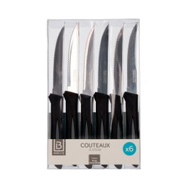 Basic & Co Set de 6 Cuchillos para Carne Inoxidables de 21 cm, Colores Surtidos