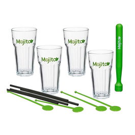 Secret Of Gourmet Kit para Mojitos 13 Piezas con Vasos, Pajitas, Mezcladores y Mortero