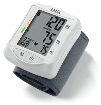 Laica Tensiómetro de Muñeca Monitor de Ritmo Cardíaco y Presión Arterial BM1006 con Memoria, Color Gris y Blanco