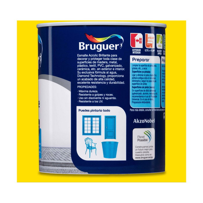 Bruguer Esmalte acrílico multisuperficie amarillo limón brillante 750 ml
