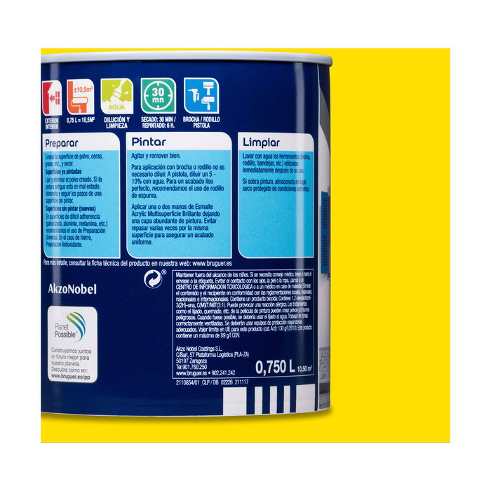 Bruguer Esmalte acrílico multisuperficie amarillo limón brillante 750 ml